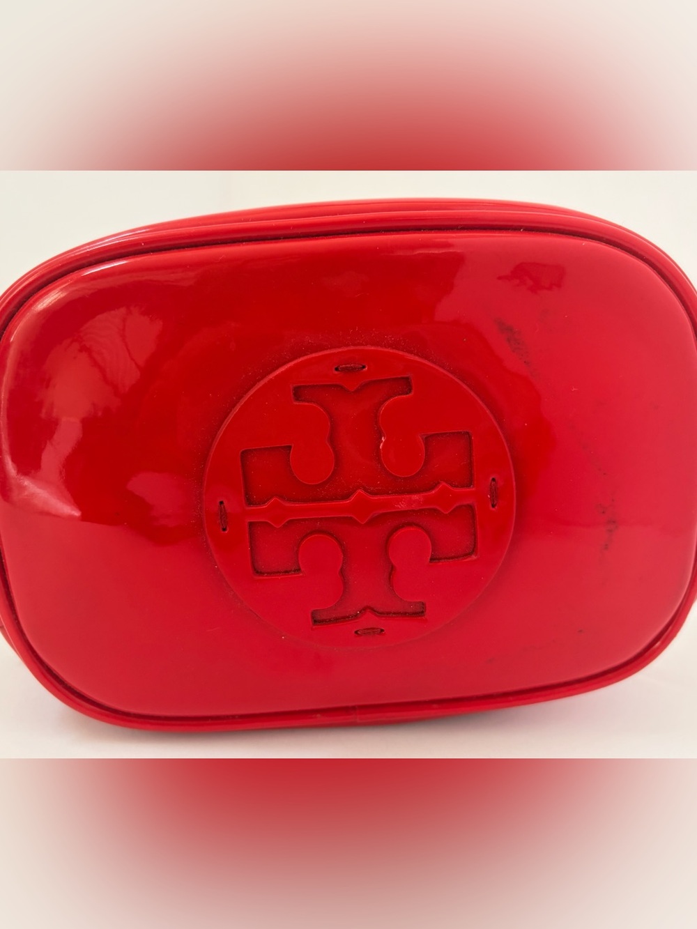 Tory Burch Red Patent Logo Cosmetic Case